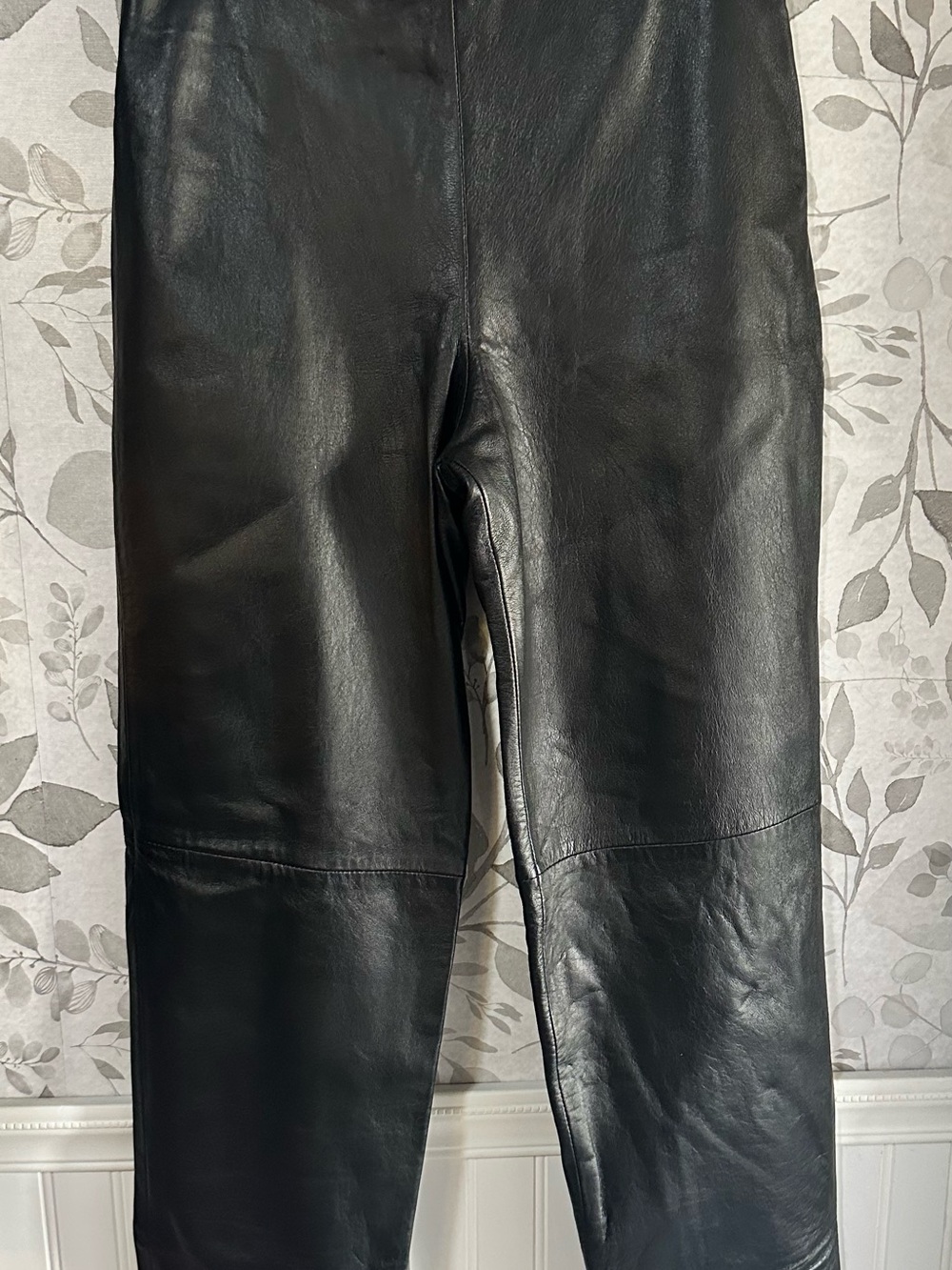 Black Straight-Leg Leather Pants